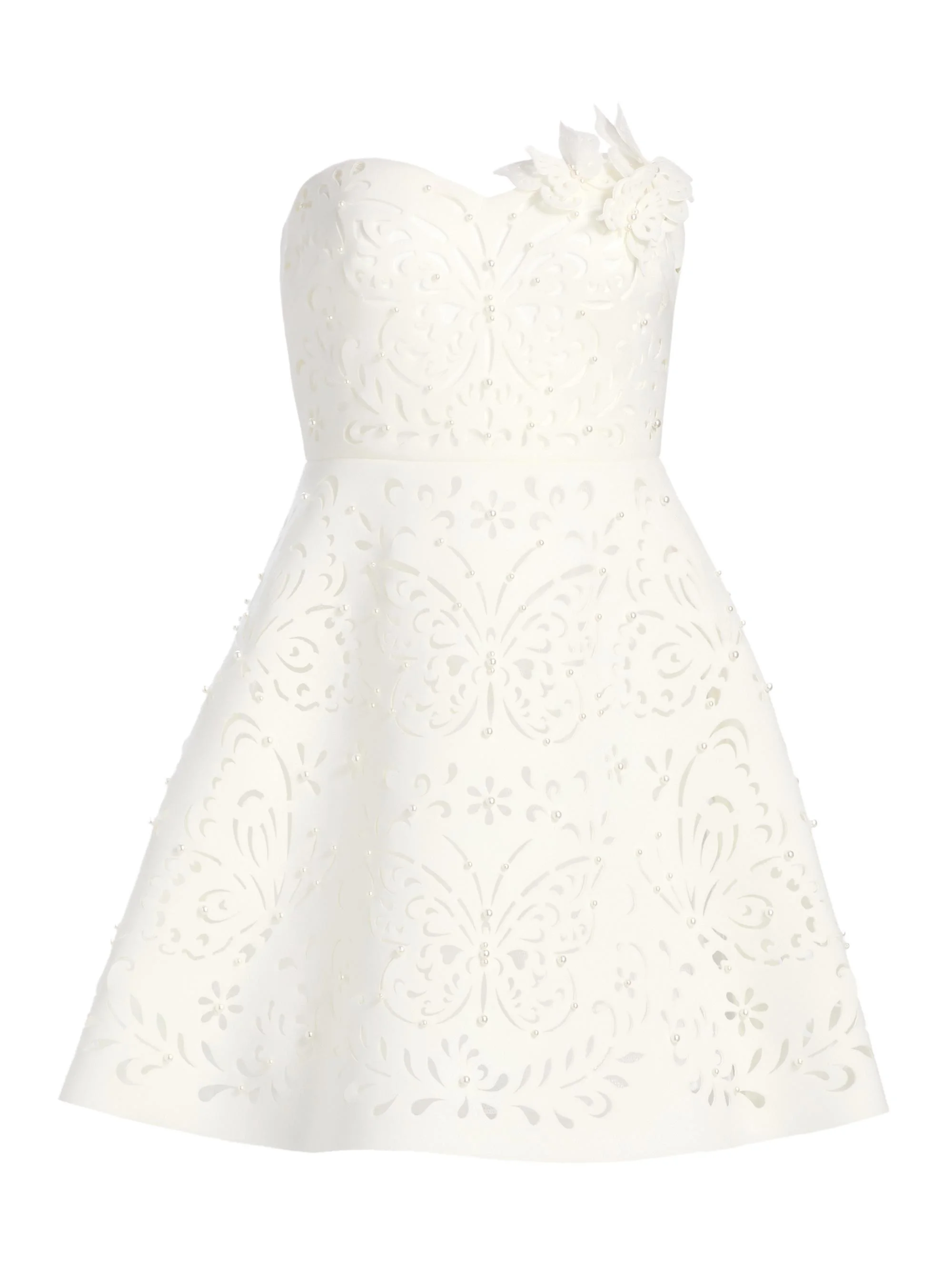 Women's Butterfly Cut-Out Embellished Strapless Scuba Cocktail Dress - Light Ivory - 1