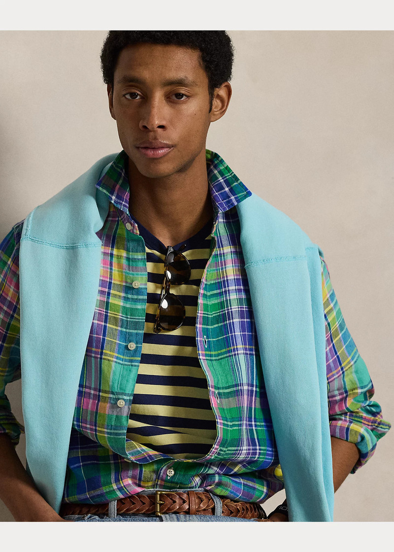 Classic Fit Plaid Slub Linen Shirt 6