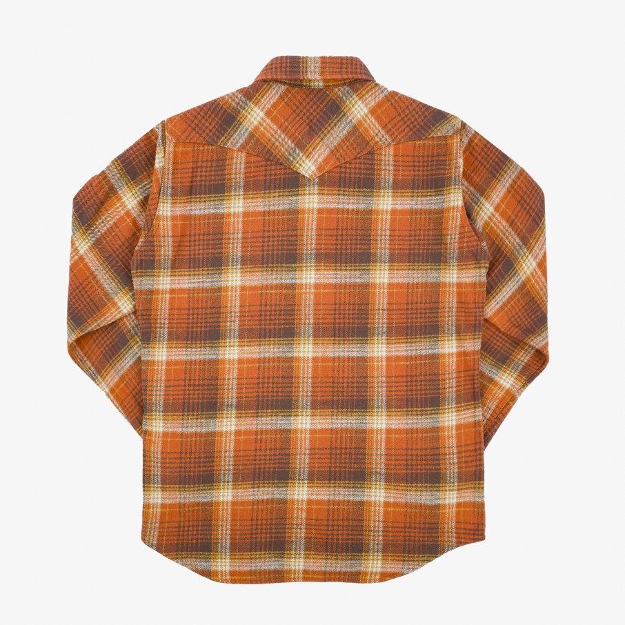 IHSH-399-ORA 12oz Slubby Heavy Flannel Check Western Shirt - Orange - 5
