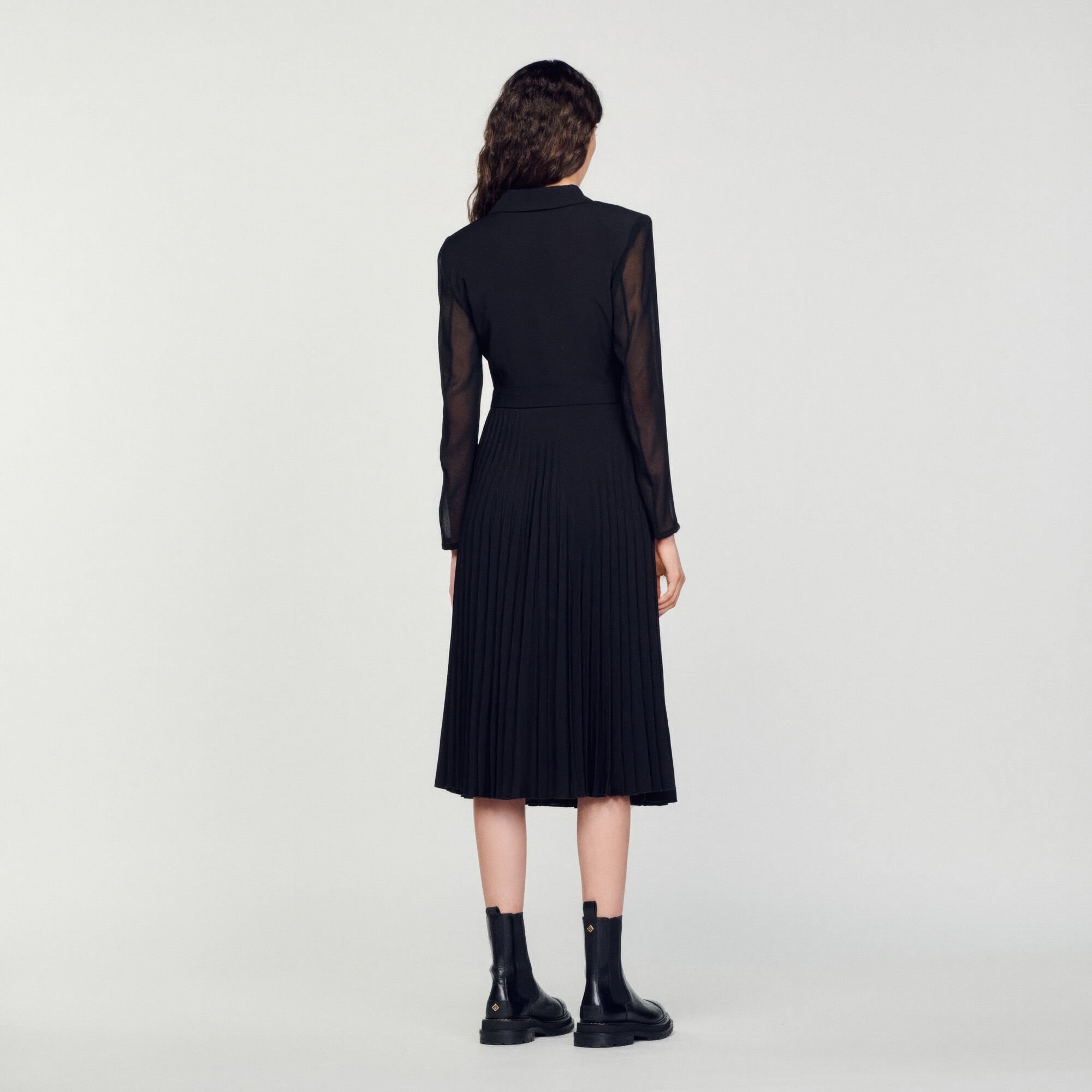 DUAL-MATERIAL LONG-SLEEVED DRESS - 6