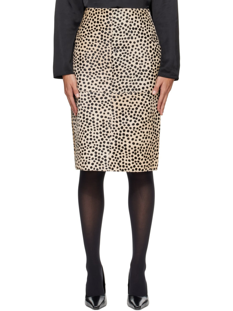 Beige Leather Pony Hair Pencil Midi Skirt 1