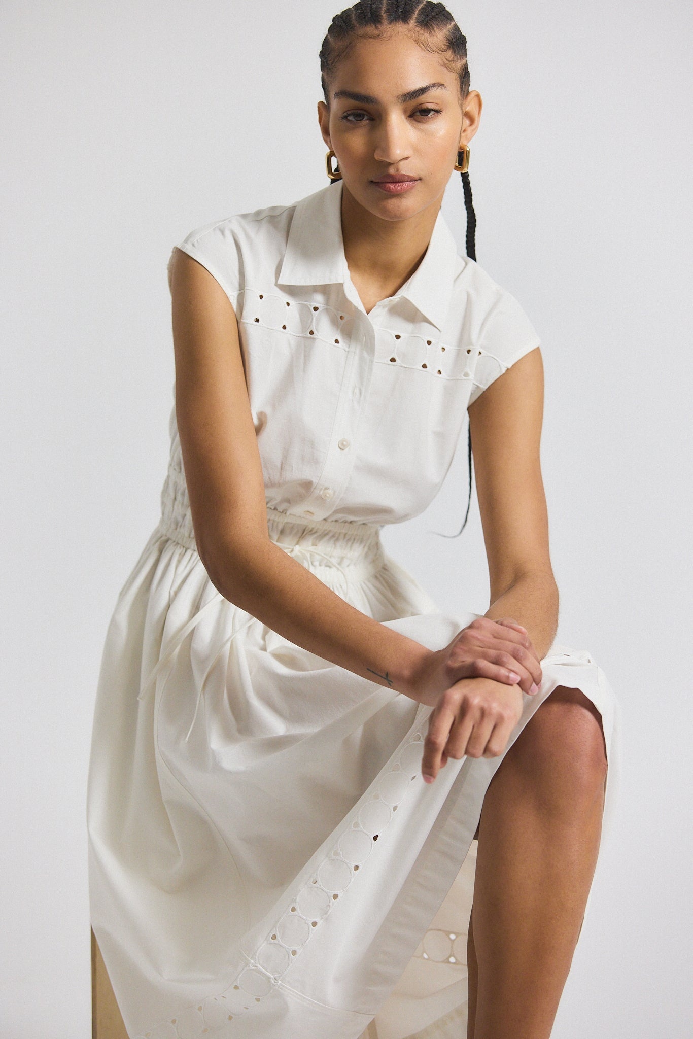 NIKITA POPLIN EMBROIDERED EYELET CINCH WAIST SHIRTDRESS - 3