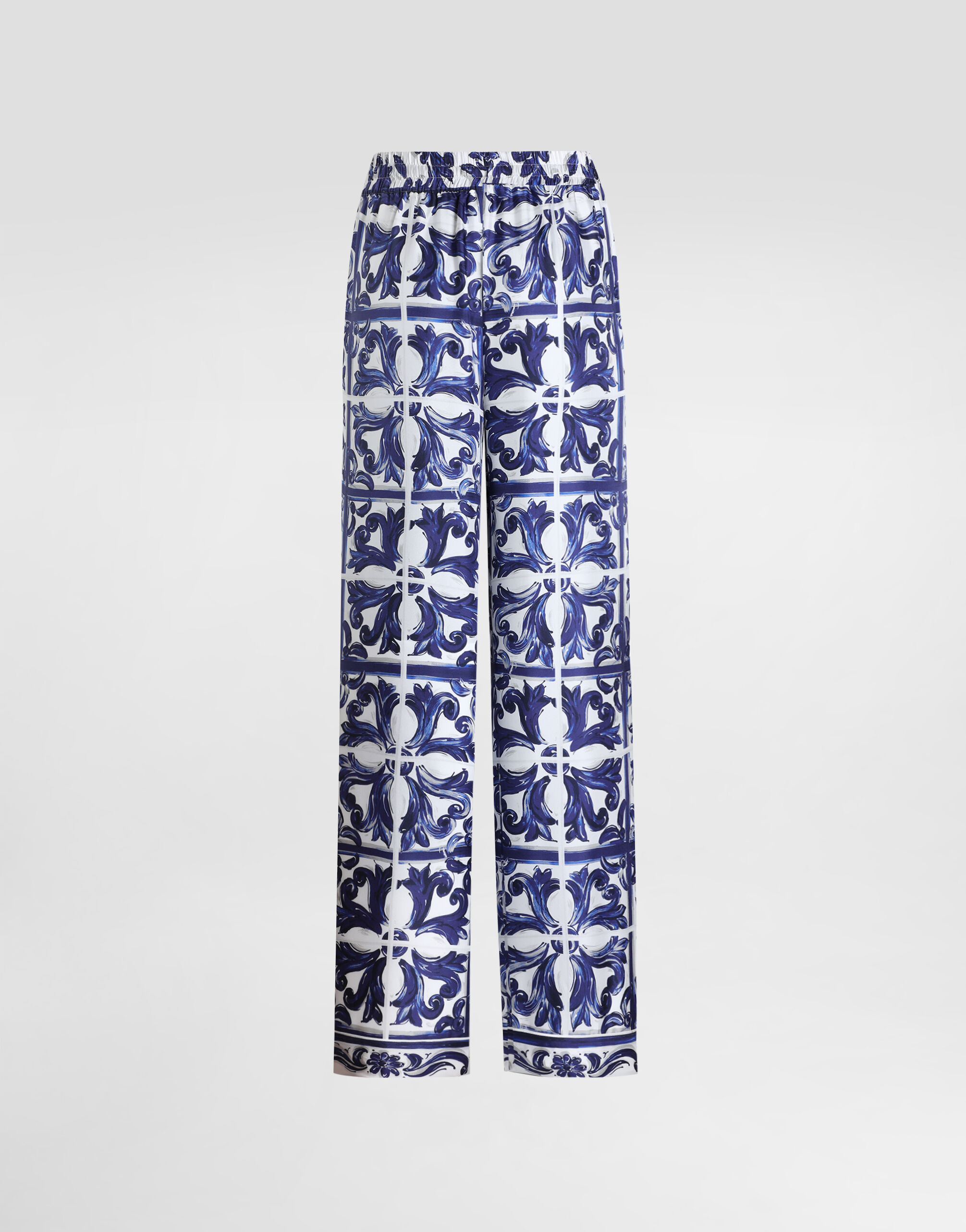 Majolica-print silk twill vanity trousers - 8