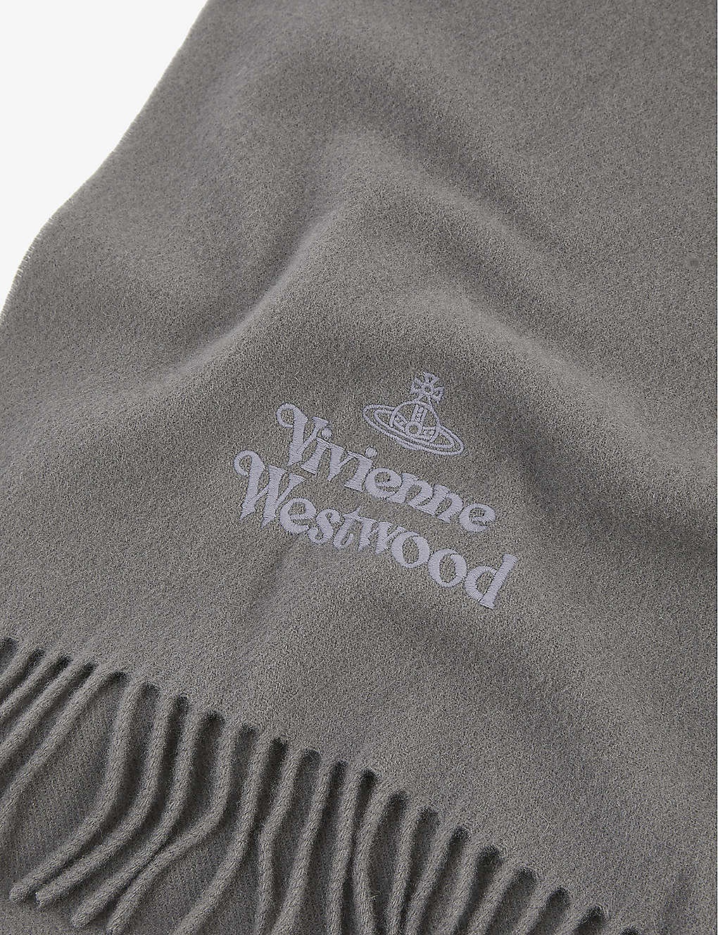 Brand-embroidered fringed-trim scarf - 2