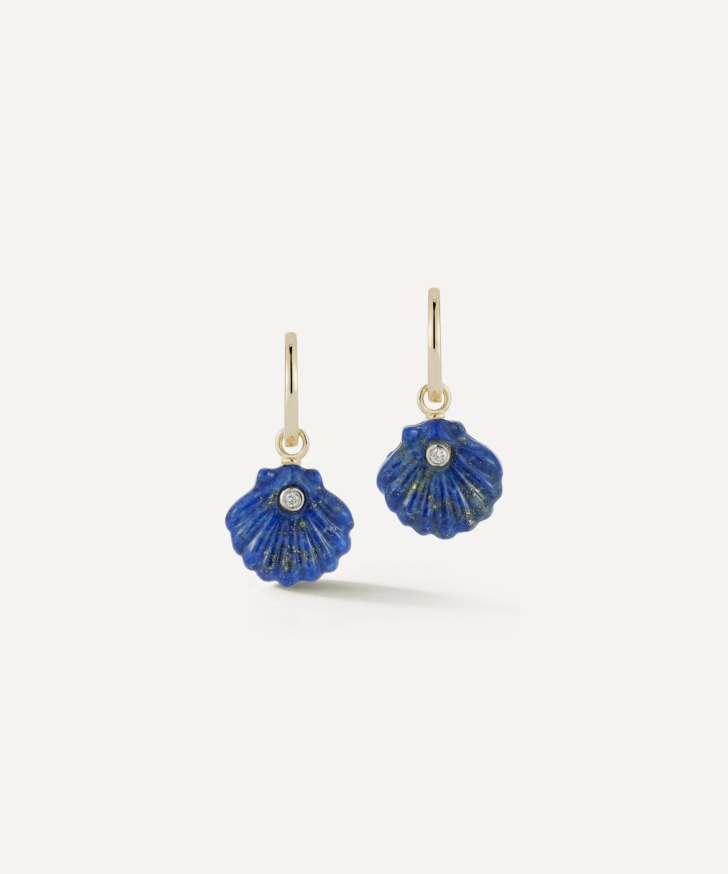 14ct Gold Carved Lapis Venus Shell Drop Earrings - 1