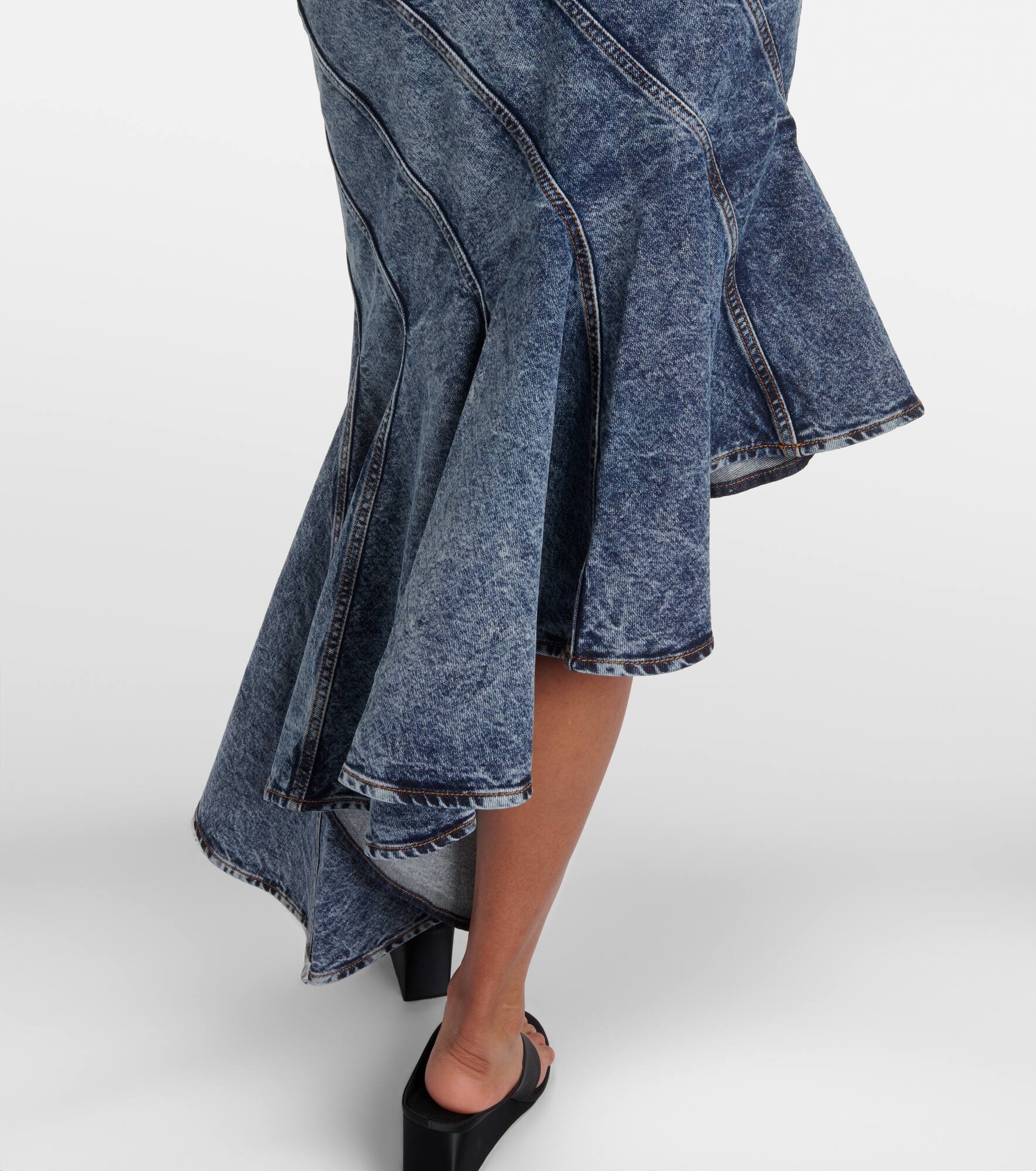 Spiral asymmetric denim midi skirt - 6