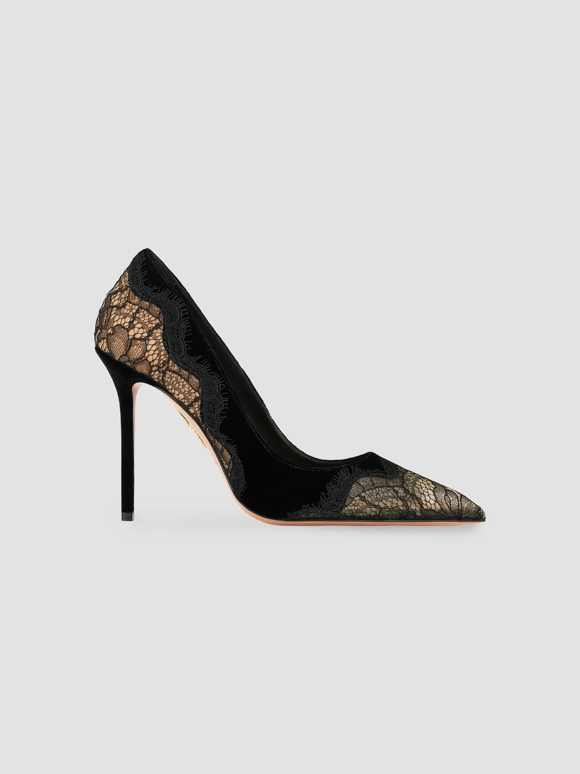 Women's Meadow 105MM Lace & Suede Pumps - Black - 1