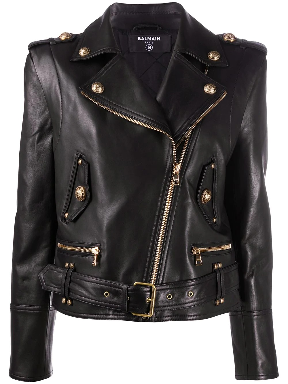 cropped logo button biker jacket - 1