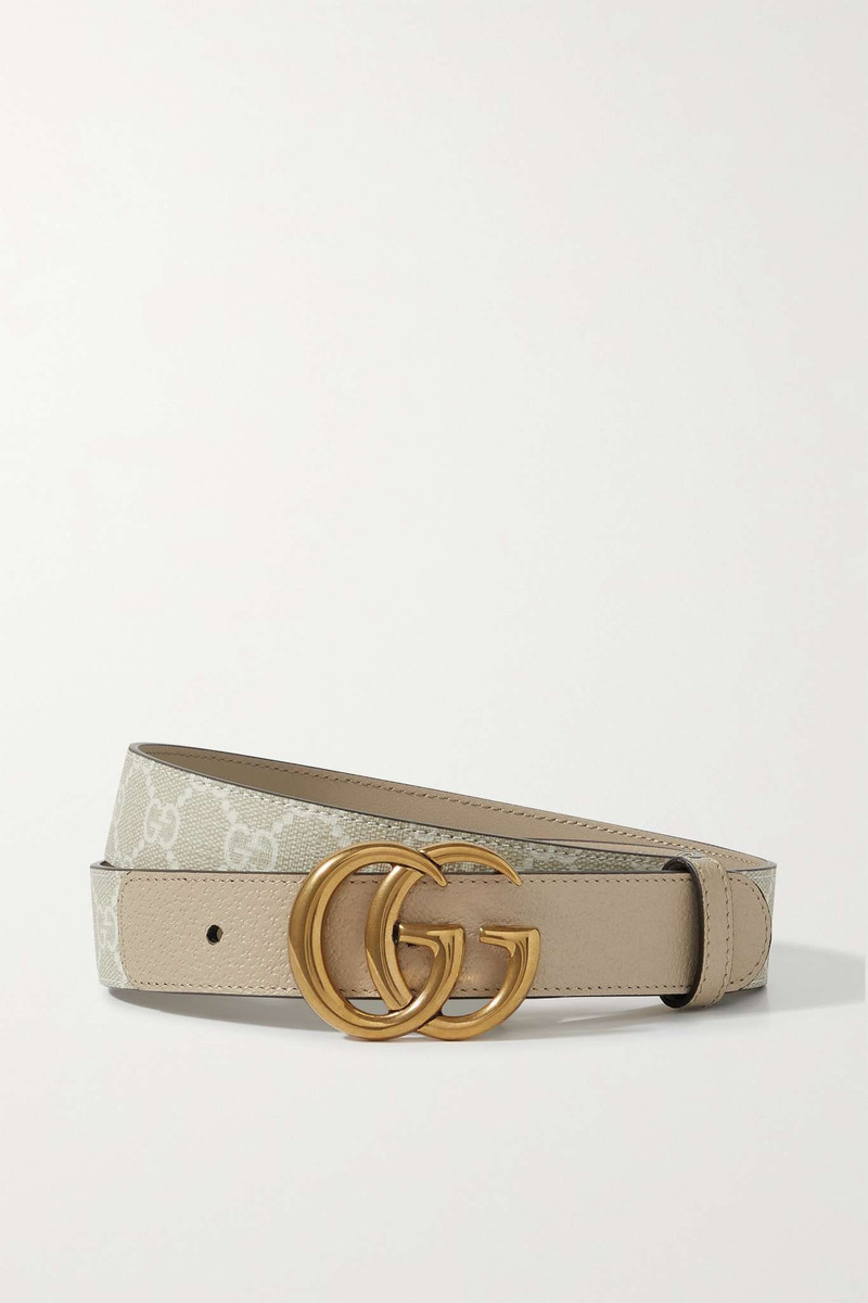 Leather-trimmed printed coated-canvas belt 1