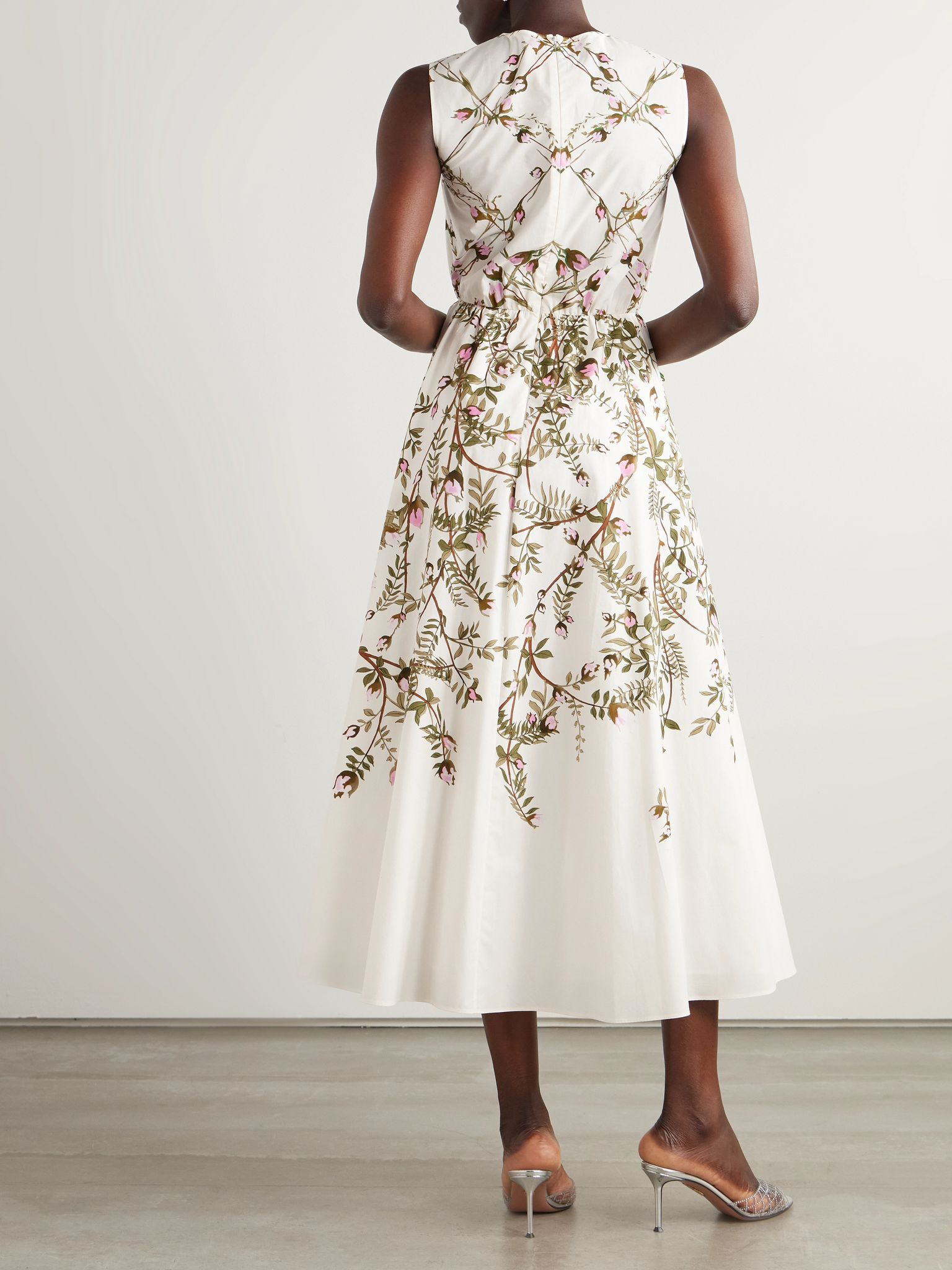 Pleated floral-print cotton-poplin midi dress White - 3
