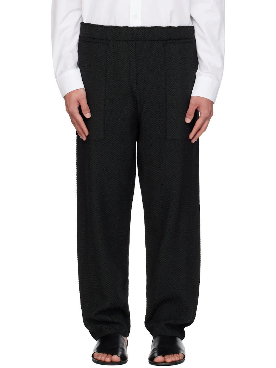 Black Inlaid Knit Trousers - 1