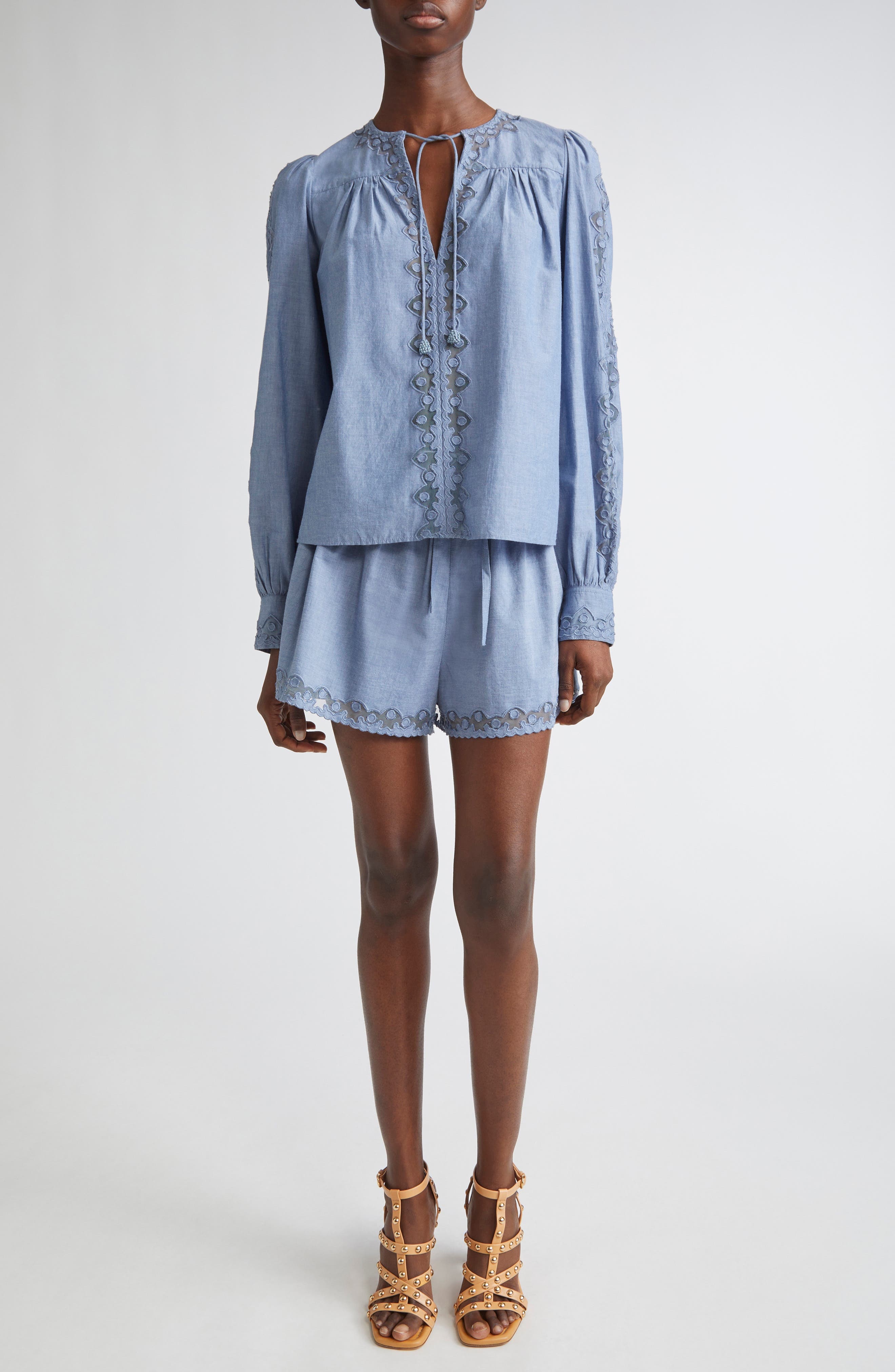 Ulla Johnson Elowen Tie Waist Chambray Shorts at Nordstrom - 2