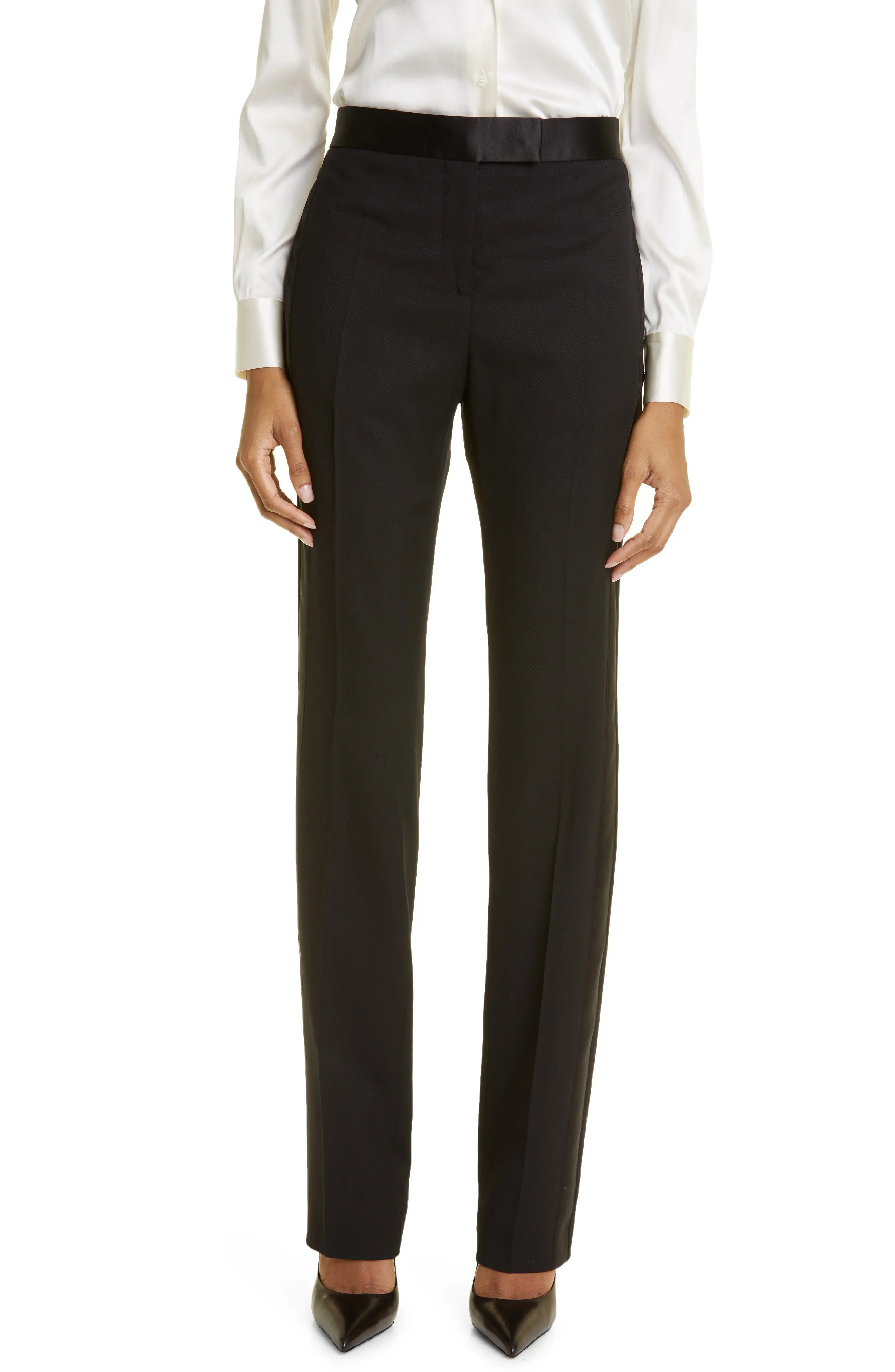 Grain de Poudre Wool Wide Leg Tuxedo Pants - 1