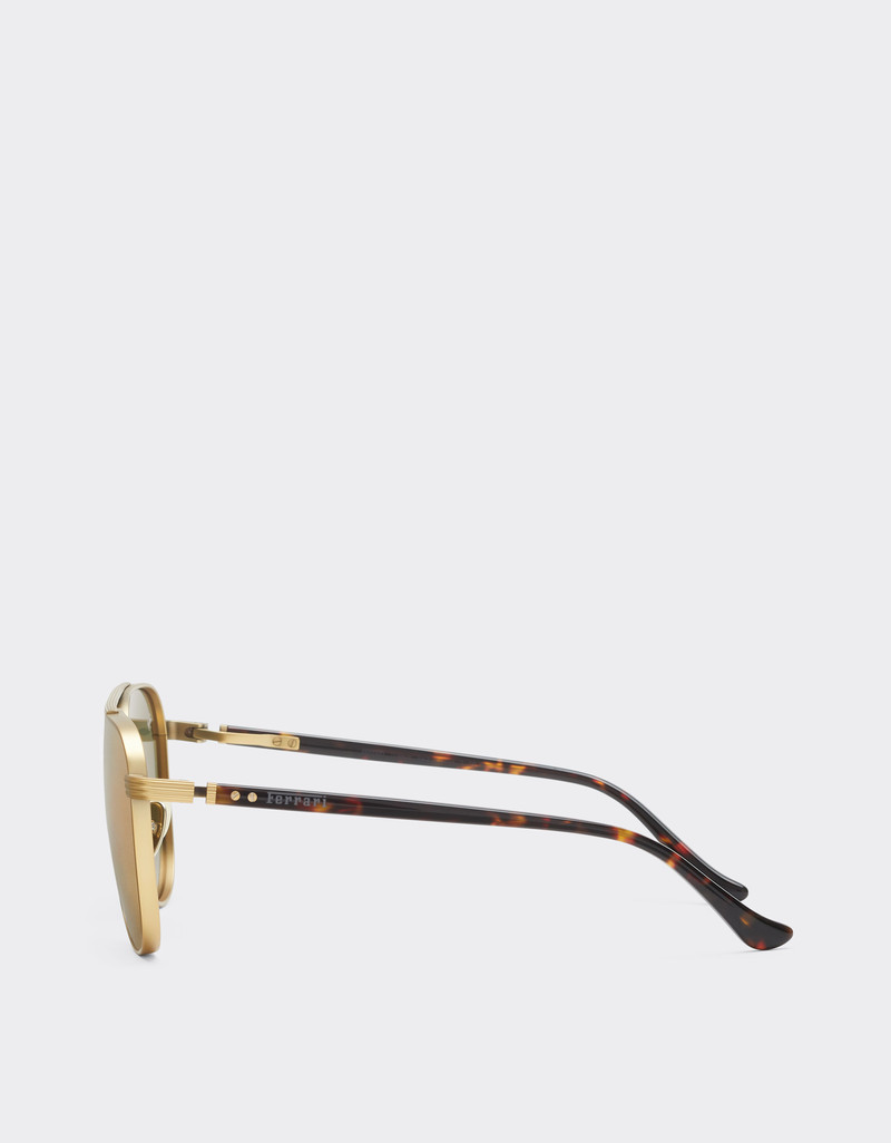 Ferrari sunglasses in matte gold titanium and acetate with transparent yellow-gold mirrored lenses 4