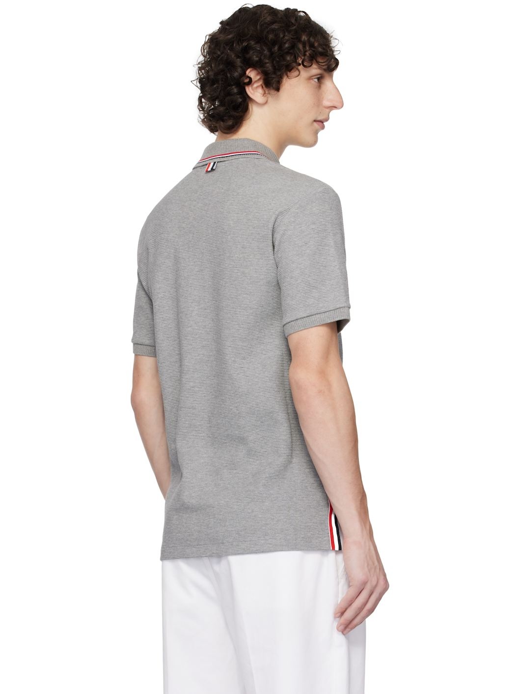 Gray Cotton Waffle Rib Cuff Polo - 3
