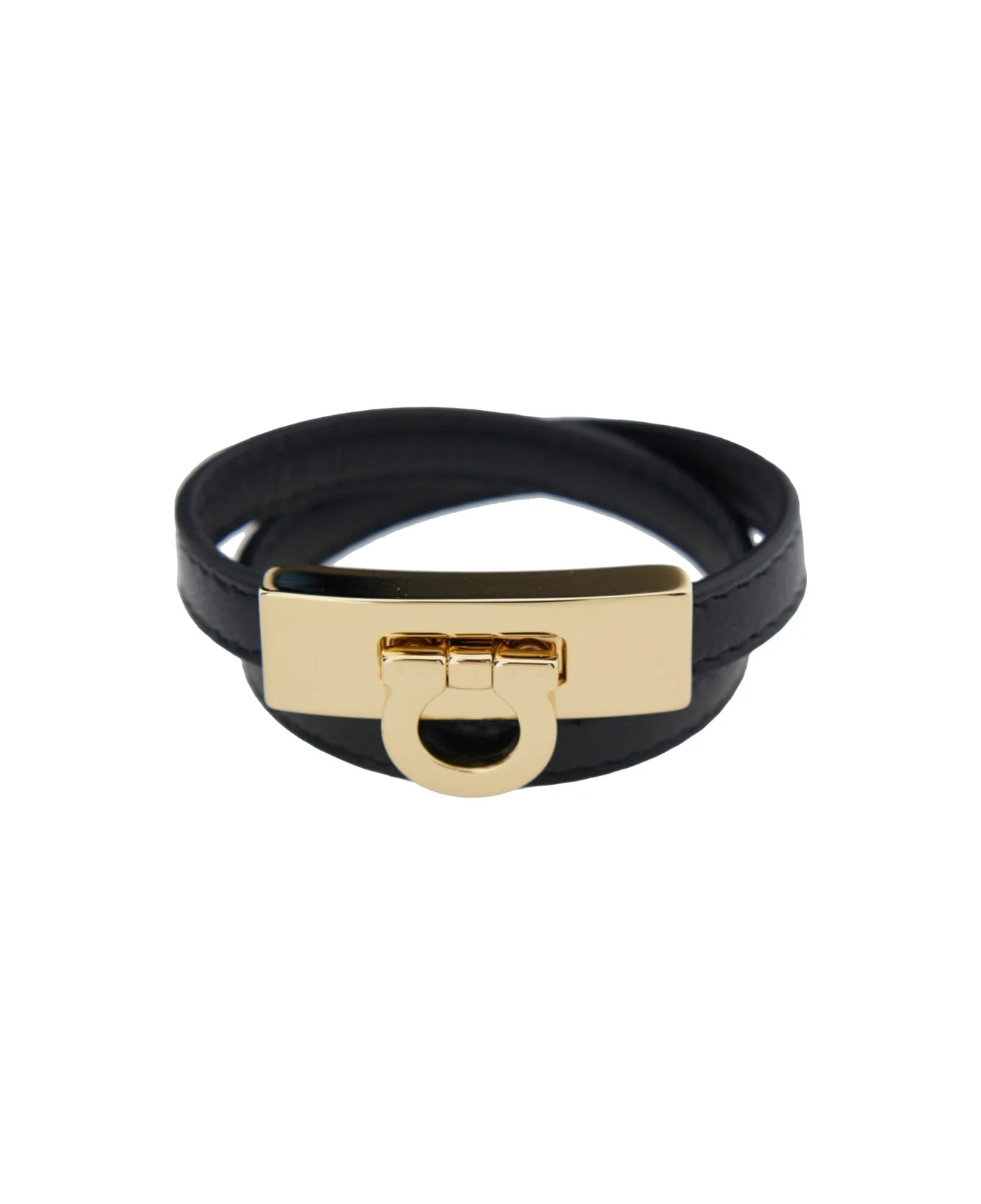 'gancini' Black Double Twist Bracelet In Leather Woman - 1