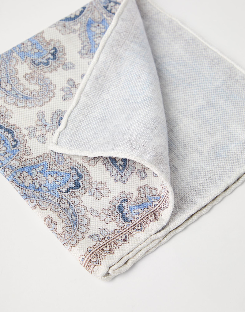 Brunello Cucinelli Double face linen and silk pocket square with paisley design outlook