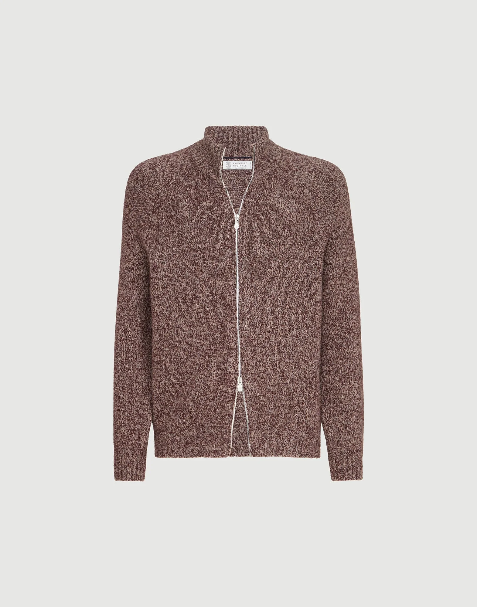 Virgin wool, silk and cashmere chiné cardigan with zipper - 1