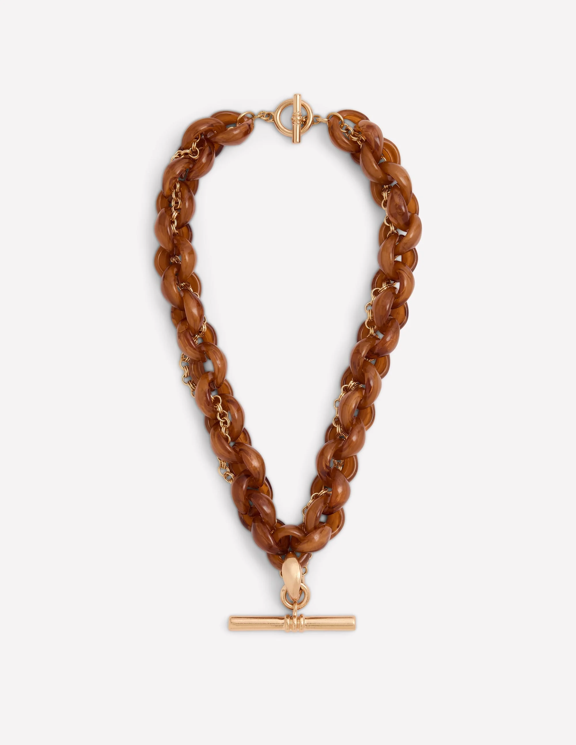 Resin T Bar Chain Necklace-Brown - 1