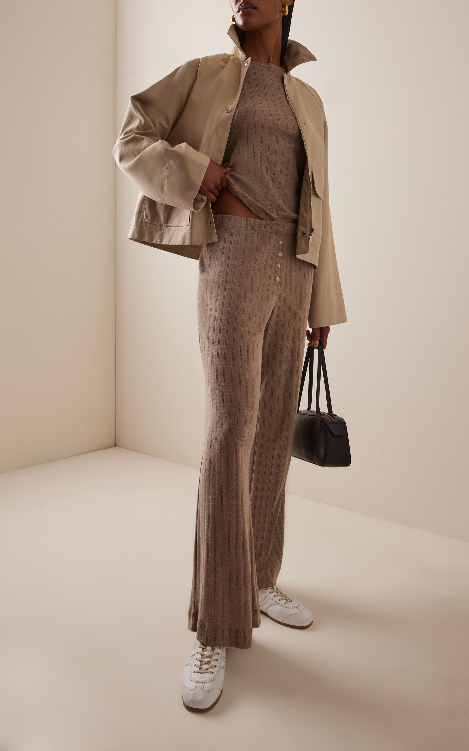 Pointelle Boxer Straight-Leg Pants tan - 2