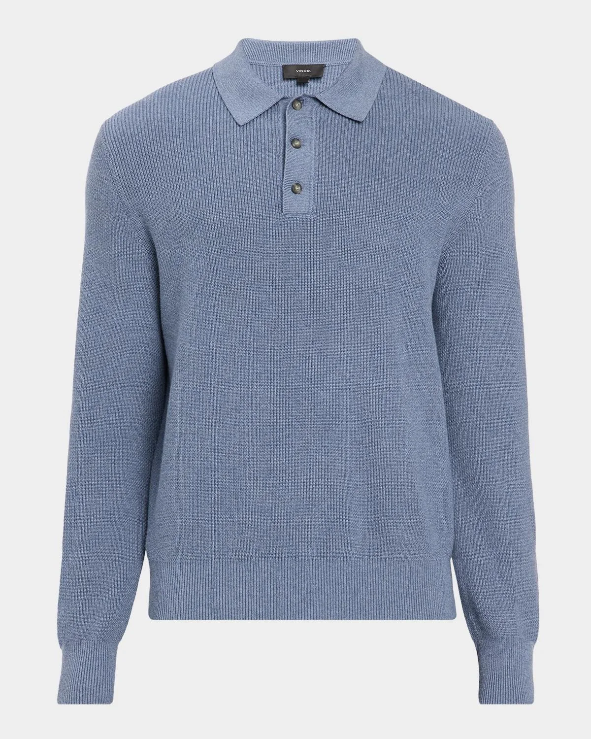 Men's Heirloom Shaker Cotton-Cashmere Long-Sleeve Polo Shirt - 1