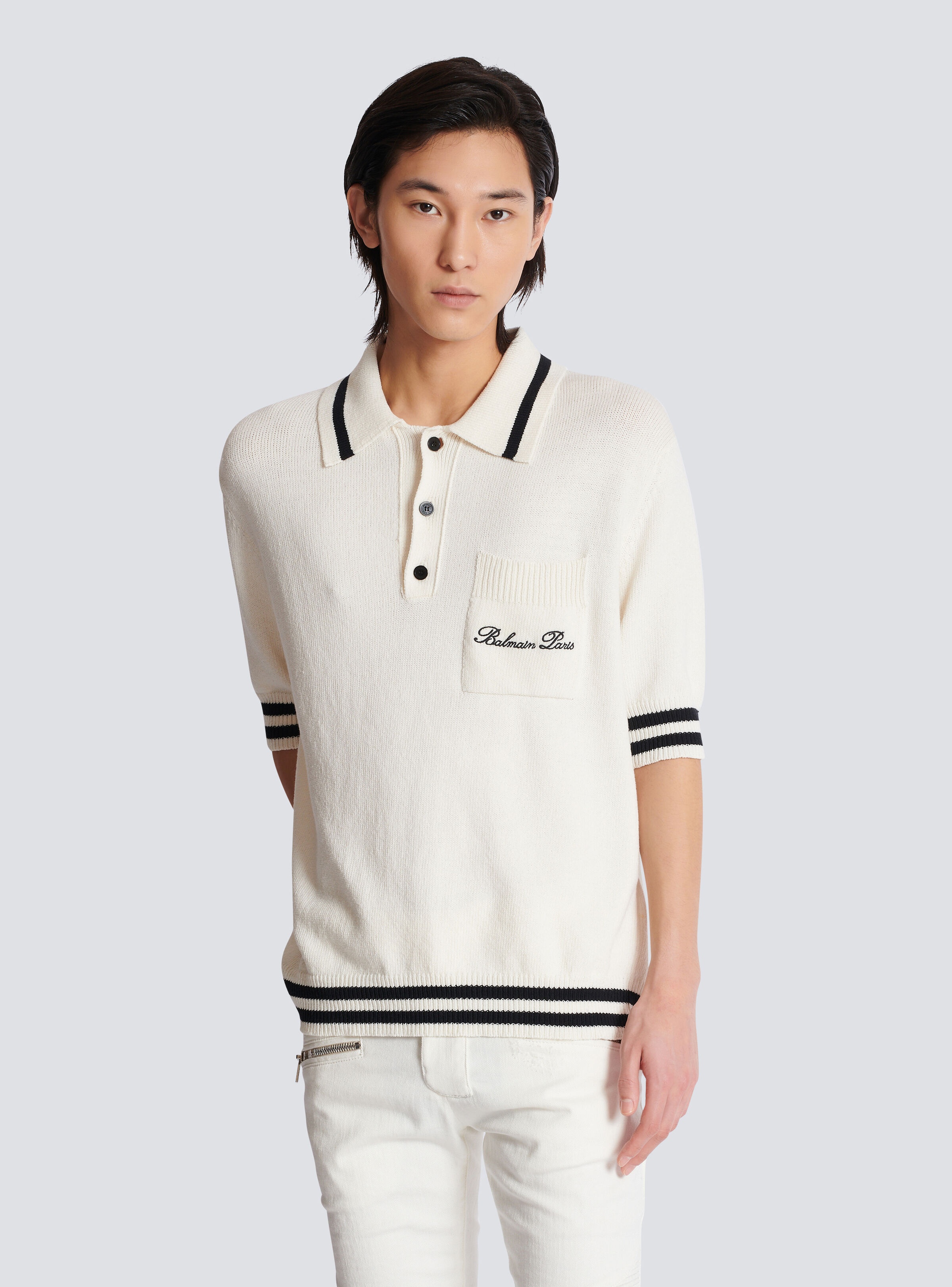 Wool polo shirt with Balmain Signature embroidery - 6