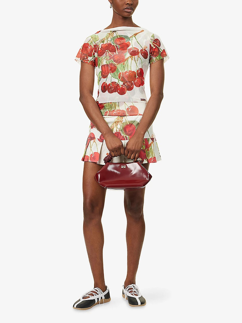 House of Sunny Cherry-Print Double-Layer Stretch-Woven Top outlook