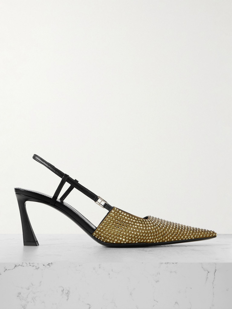 Andree crystal-embellished satin and leather slingback pumps Green - 1