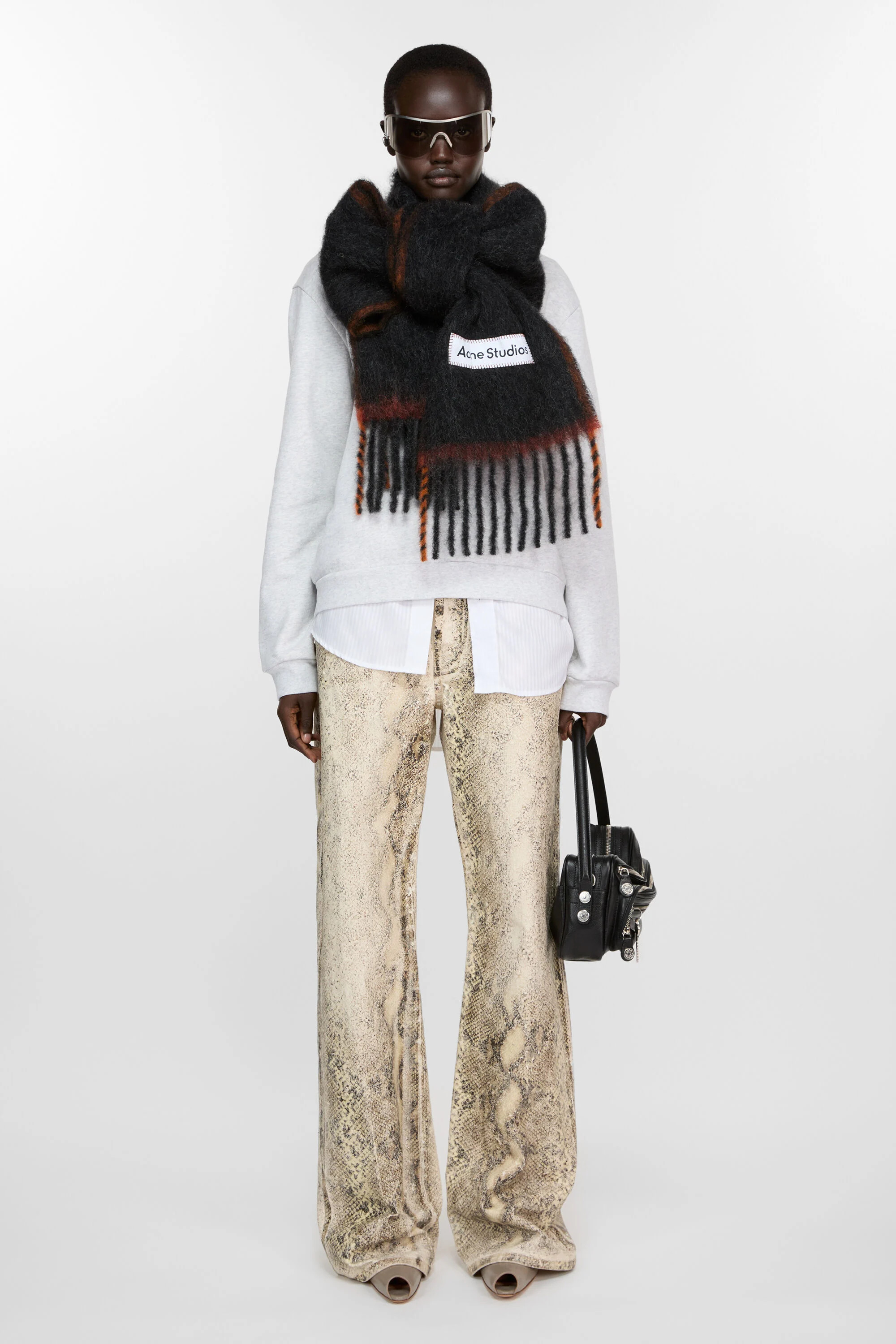 Wool mohair scarf - Narrow - Black - 2