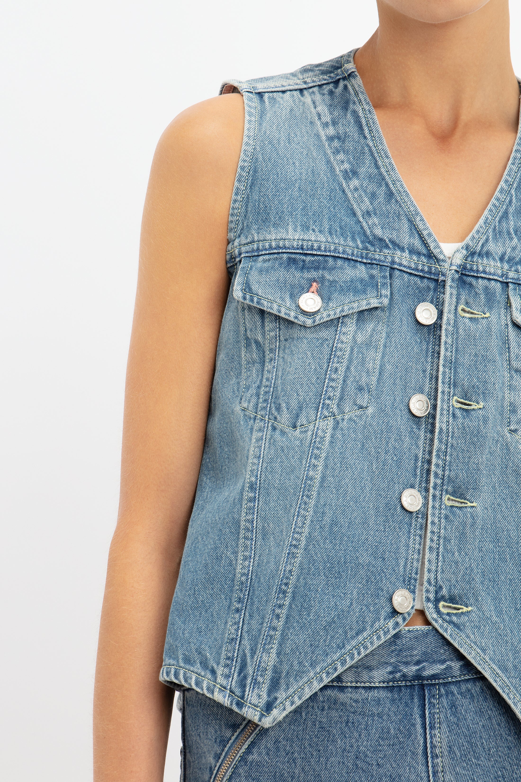 Mia Regan x VB Denim Waistcoat in Classic Blue Wash - 5