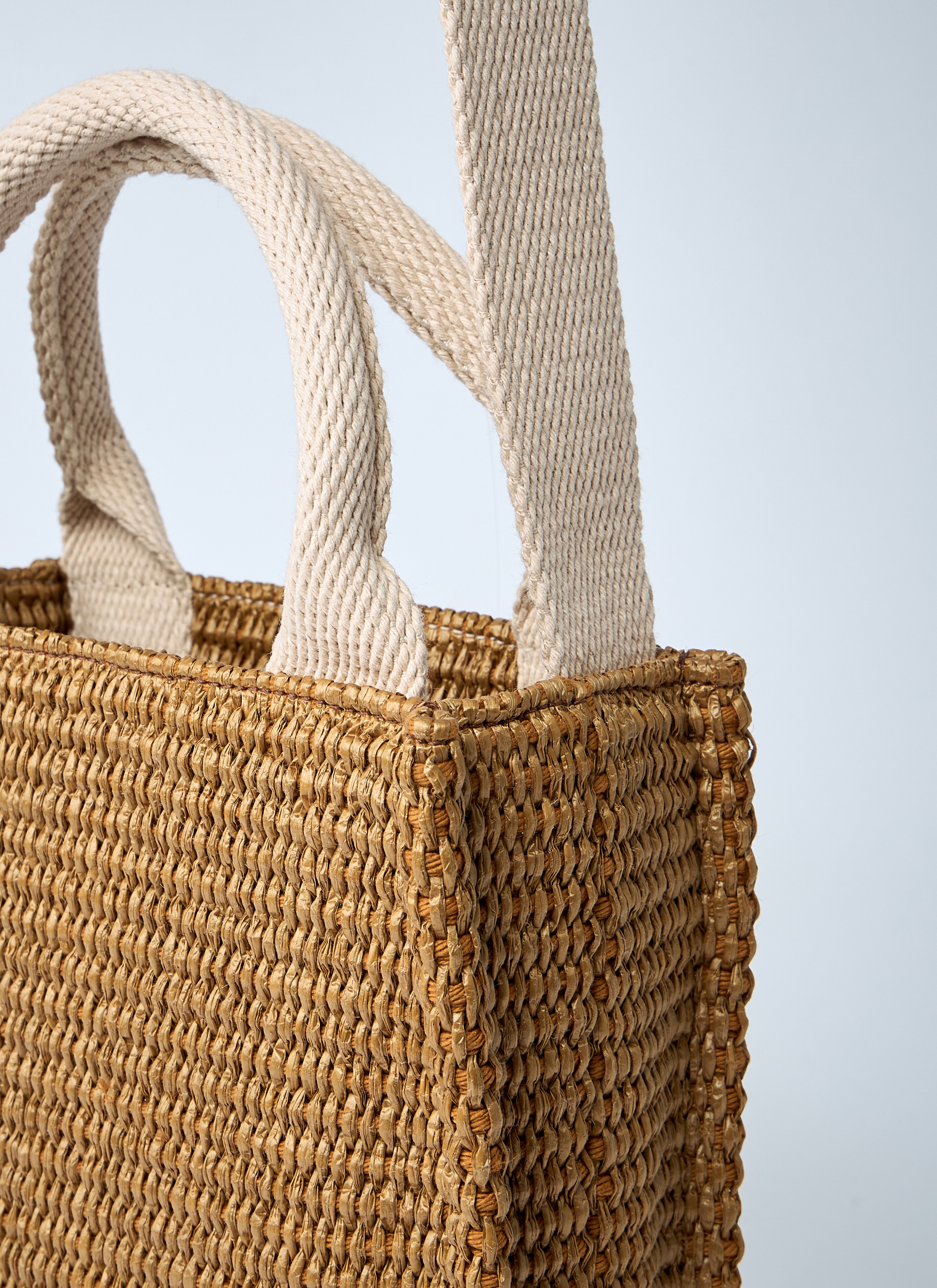 Mini Logo Motif Raffia Handbag - 5