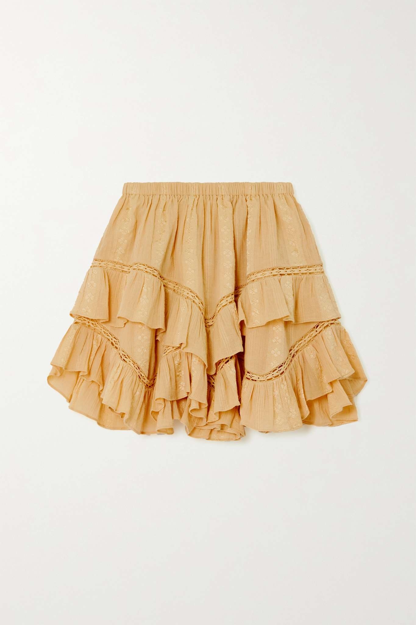 Jocadia lace-trimmed ruffled embroidered cotton-blend skirt - 1