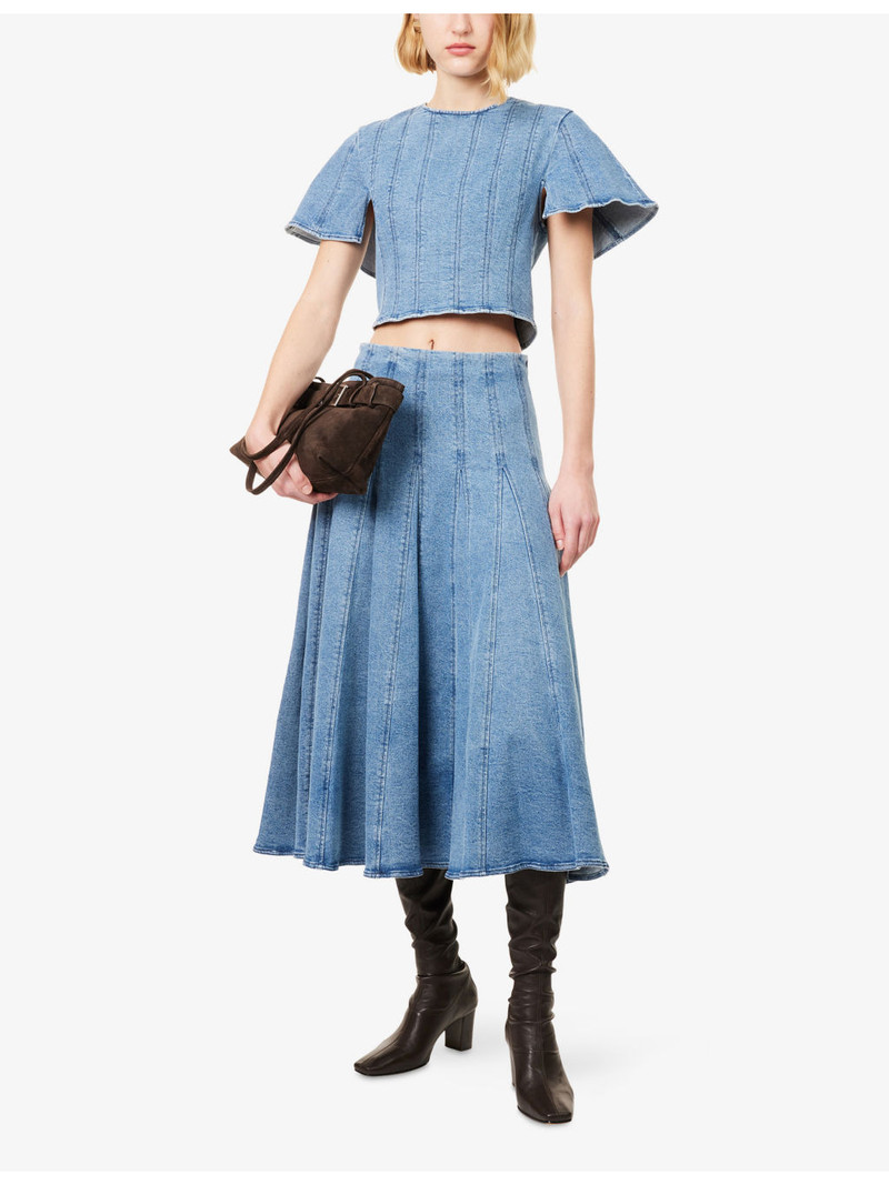 SIMKHAI Taylan Panelled Stretch-Denim Midi Skirt outlook