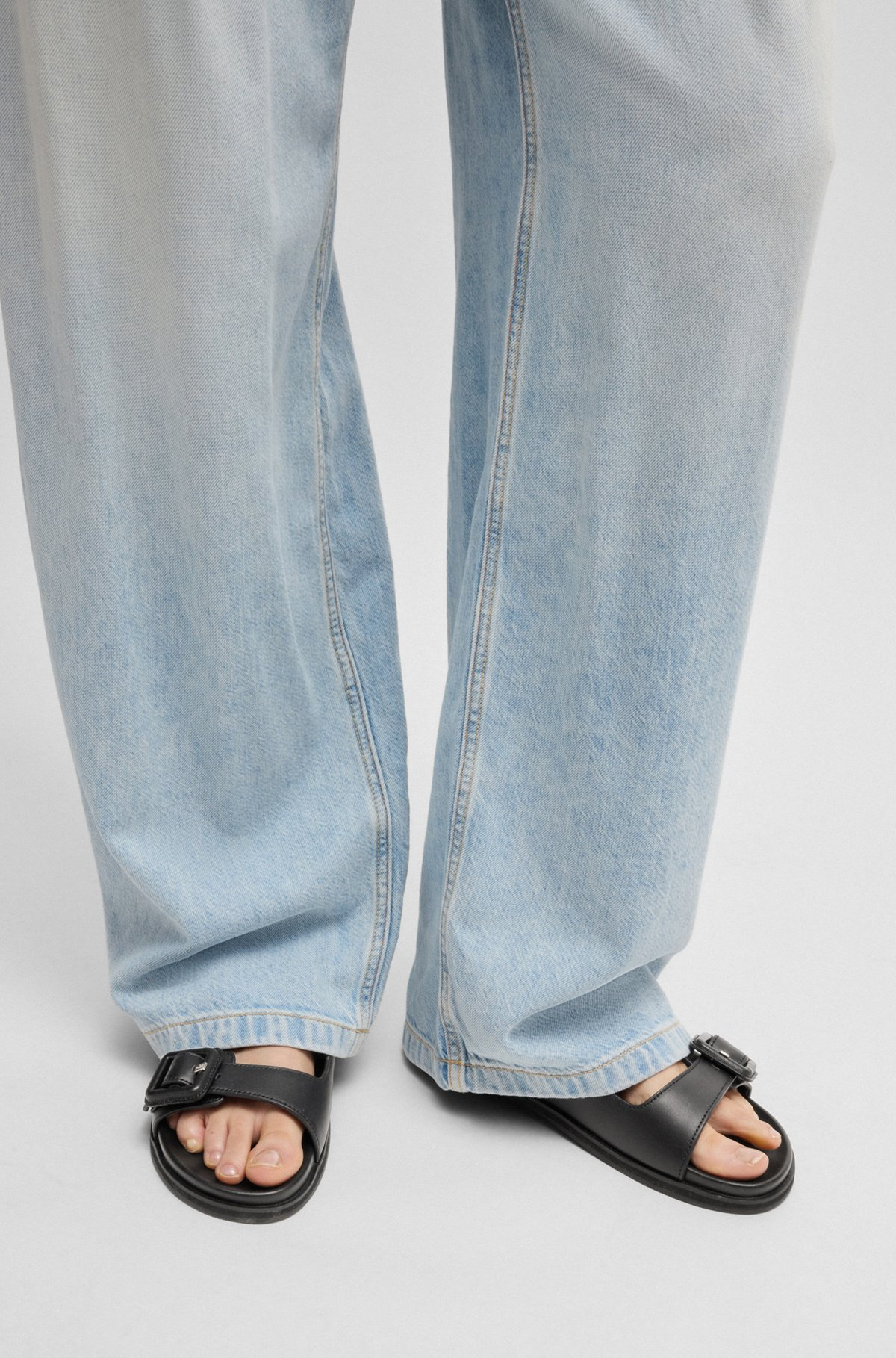 LEATHER SLIDES WITH TWIN BUCKLED STRAPS - 4