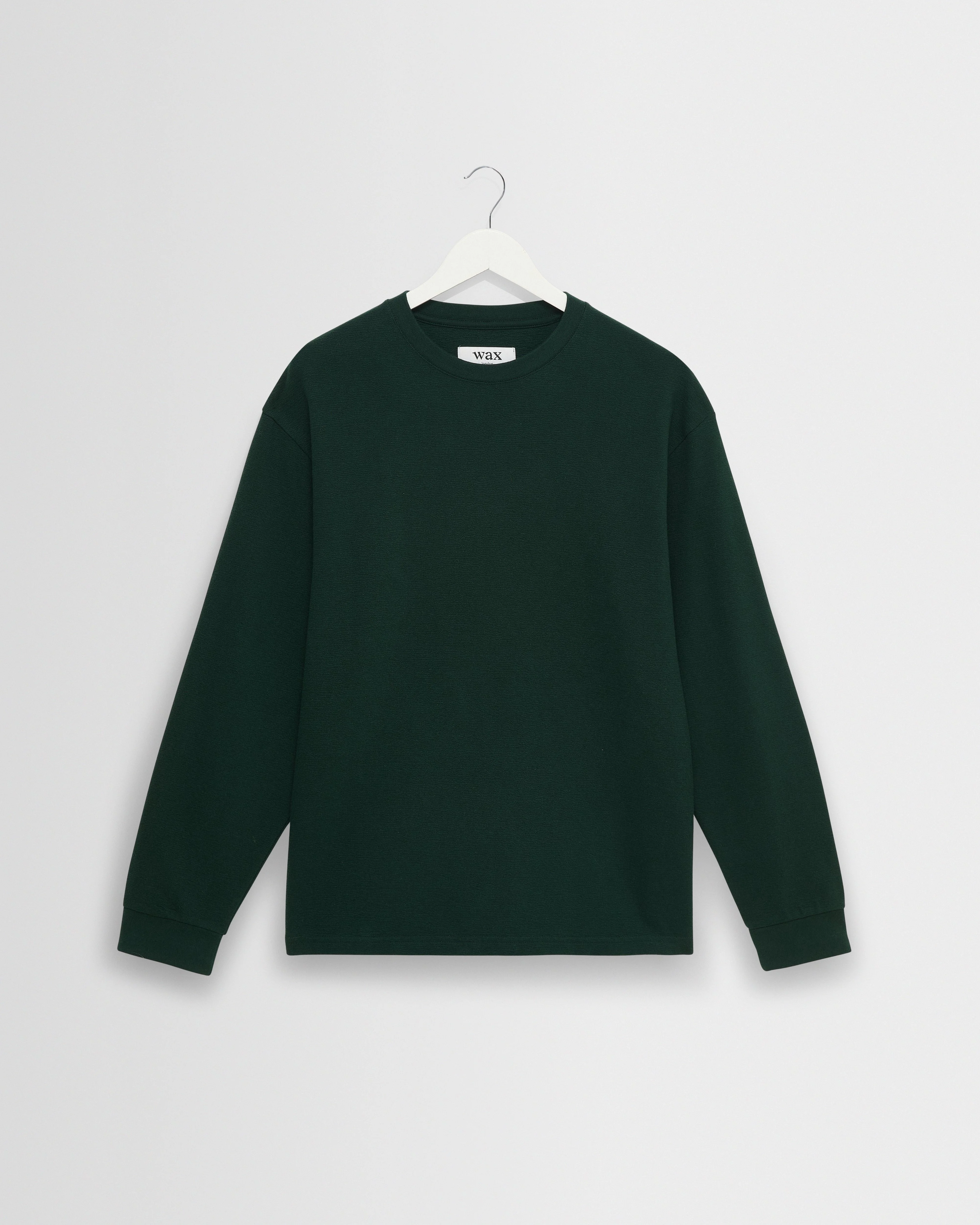 Hayden - Bottle Green Textured Organic Cotton Long Sleeve T-Shirt - 1