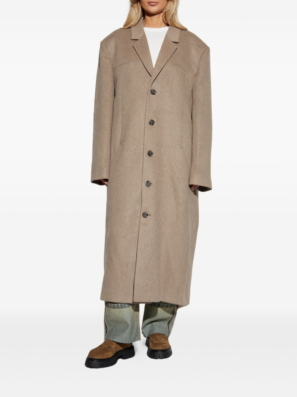 button-fastening wool coat - 3