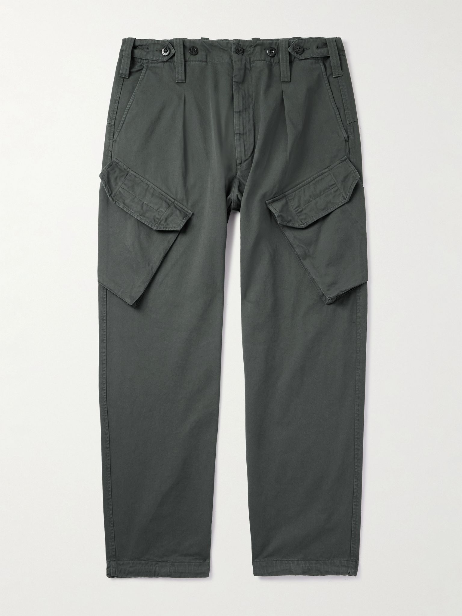 Wide-Leg Pleated Cotton-Gabardine Cargo Trousers Gray - 1