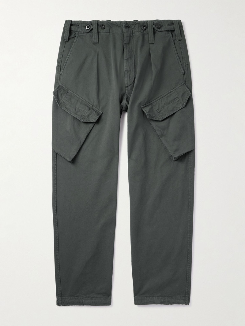 Wide-Leg Pleated Cotton-Gabardine Cargo Trousers Gray 1