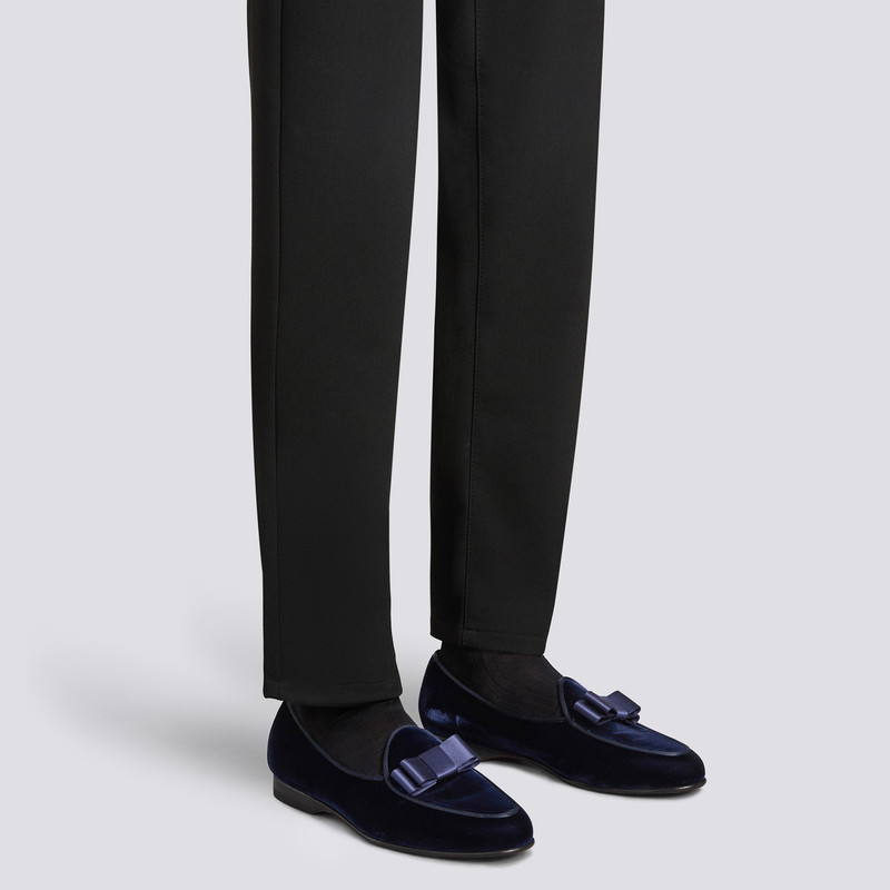Santoni Men's blue velvet Andrea loafer outlook
