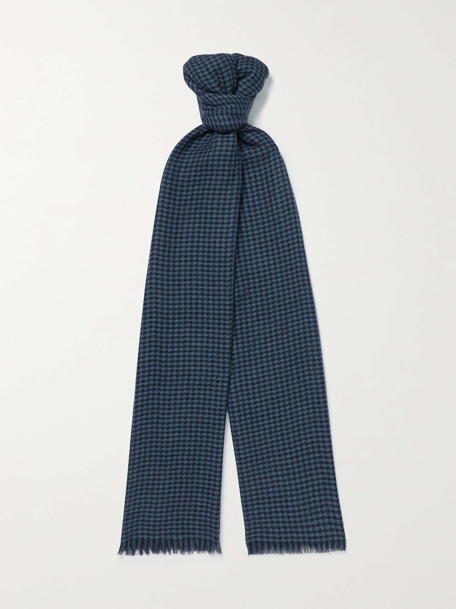 Fringed Houndstooth Cashmere and Silk-Blend Scarf - 1