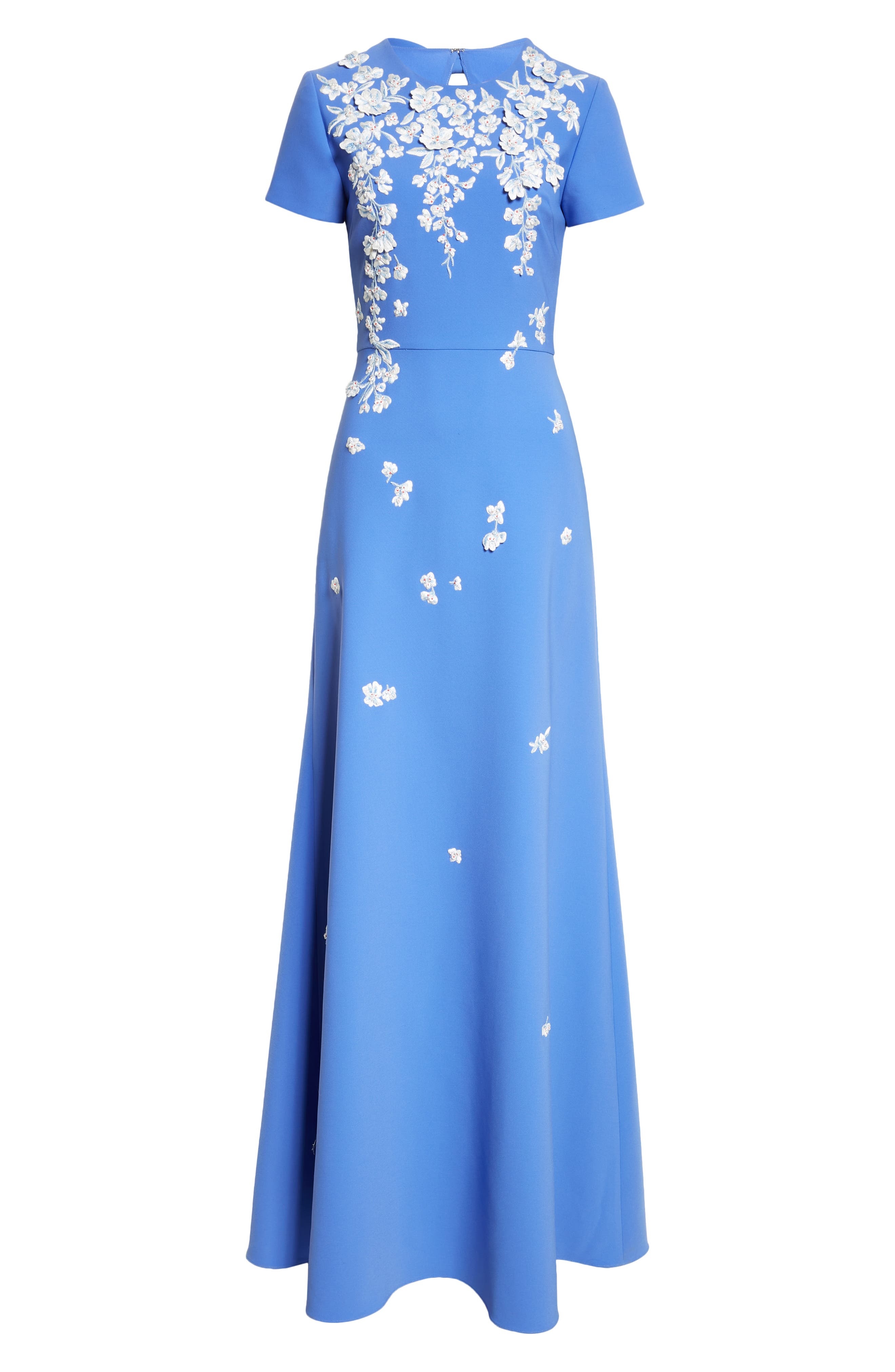 Carolina Herrera Floral Embroidered Stretch Crepe Gown with Bows in Delphinium Mult at Nordstrom - 5