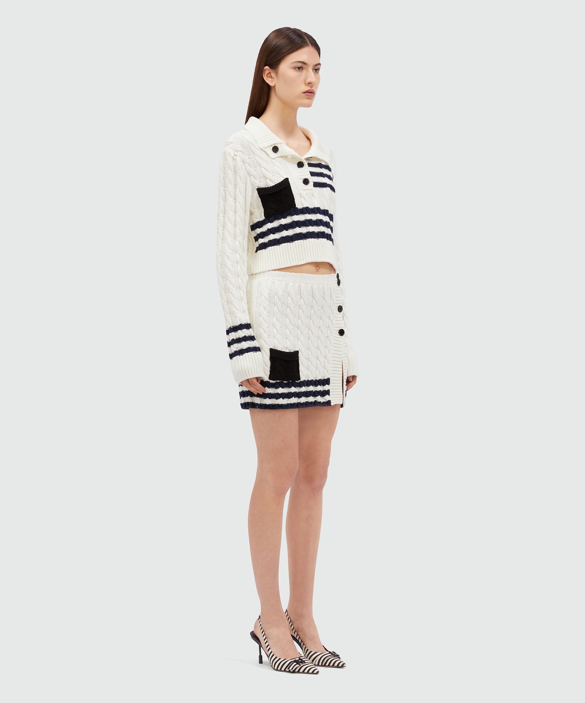 Cable cotton sweater with striped pattern - 4