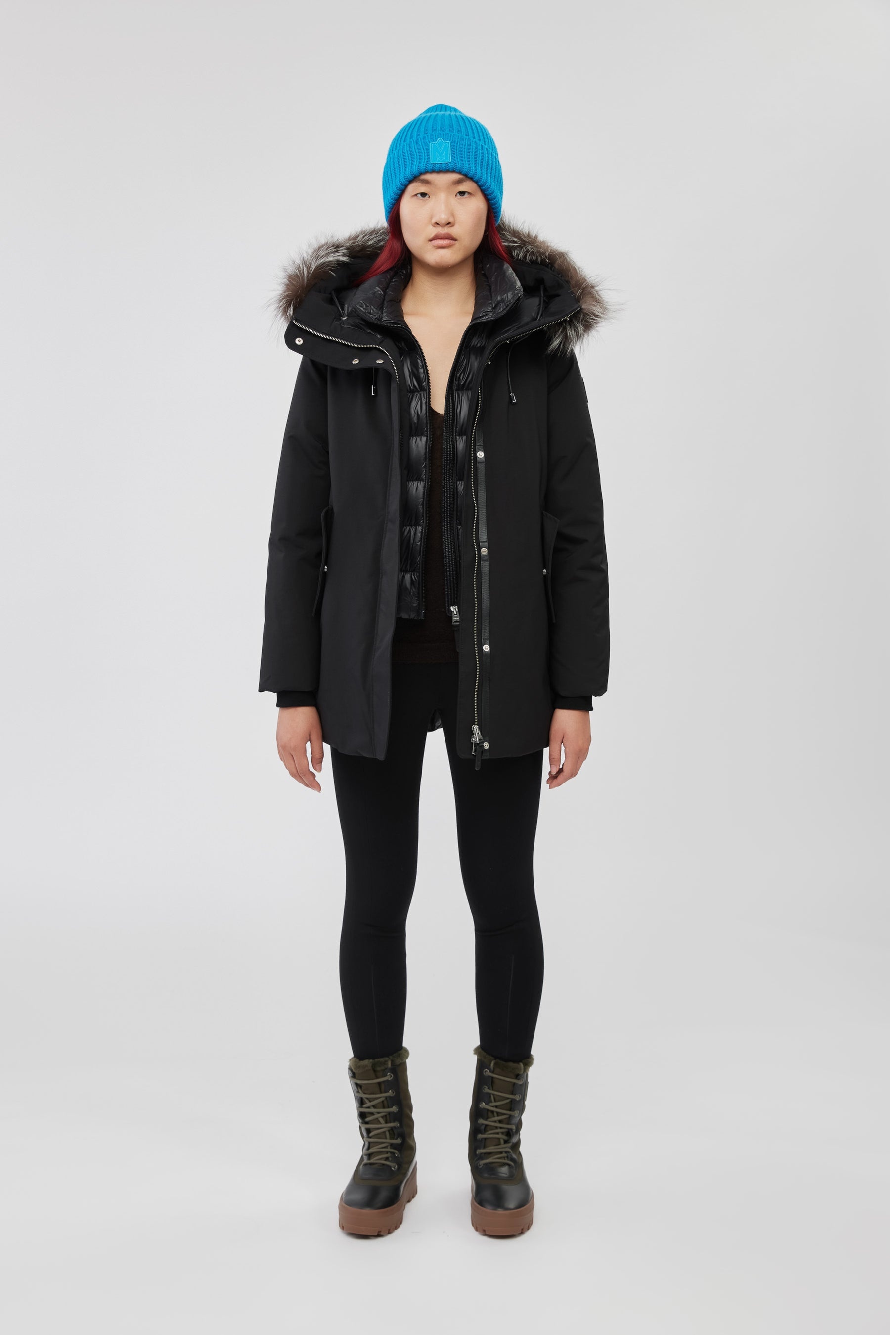 KINSLEE 2-in-1 oversized down parka with bib and silver fox fur - 10