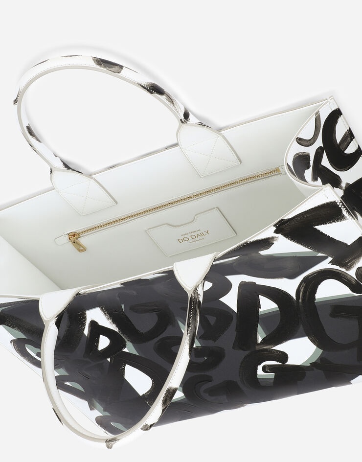 Large calfskin DG Daily shopper with spray-paint graffiti print - 5