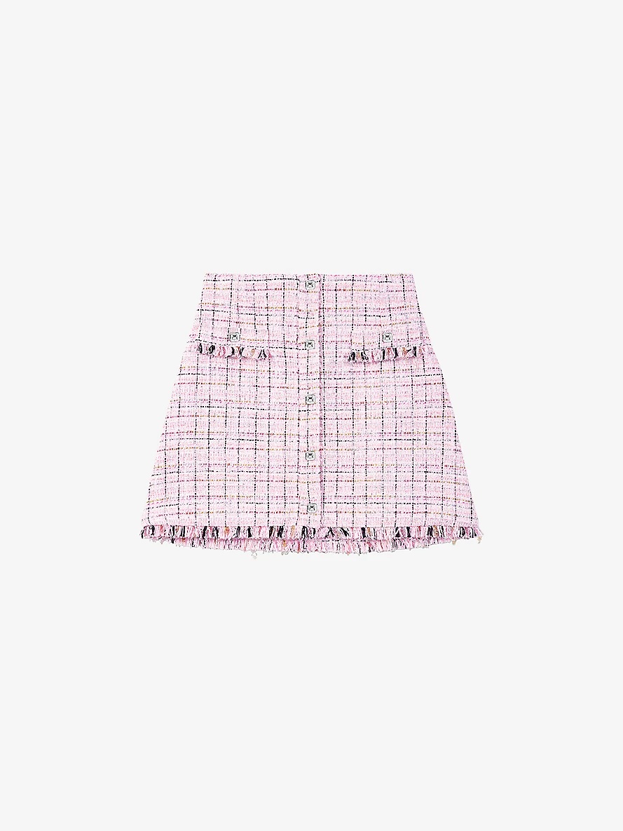 Frayed-hem button-down high-rise tweed mini skirt - 1