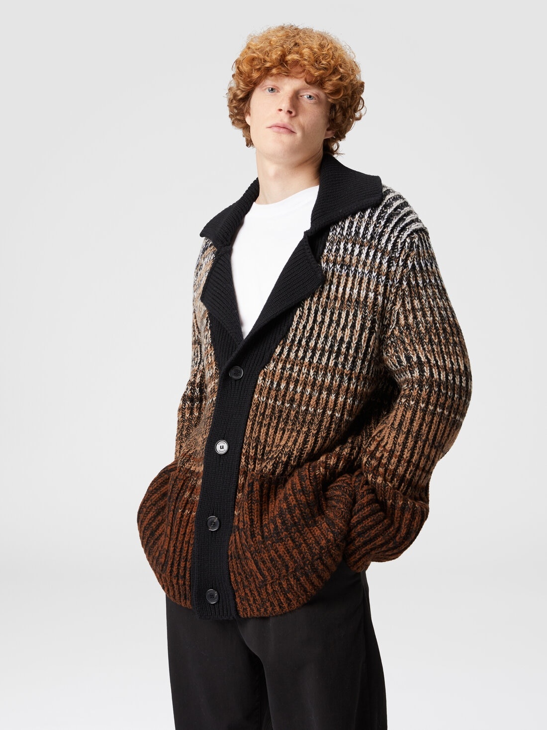 Mélange wool cardigan with contrasting piping - 4