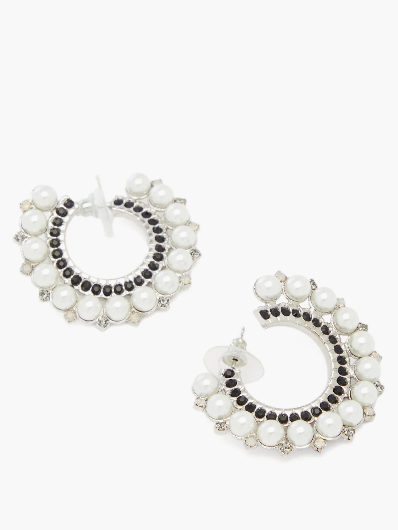 Crystal and faux-pearl embellished hoop earrings - 4