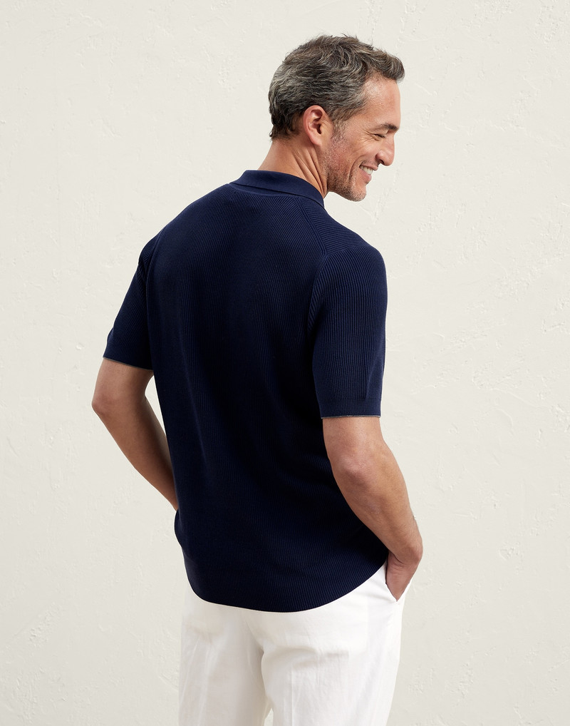 Brunello Cucinelli Cotton English rib polo-style sweater outlook