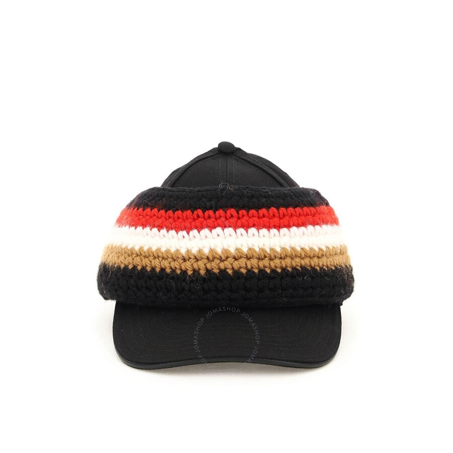 Burberry Men's Black / Camel Baseball Cap With Knit Headband - 2