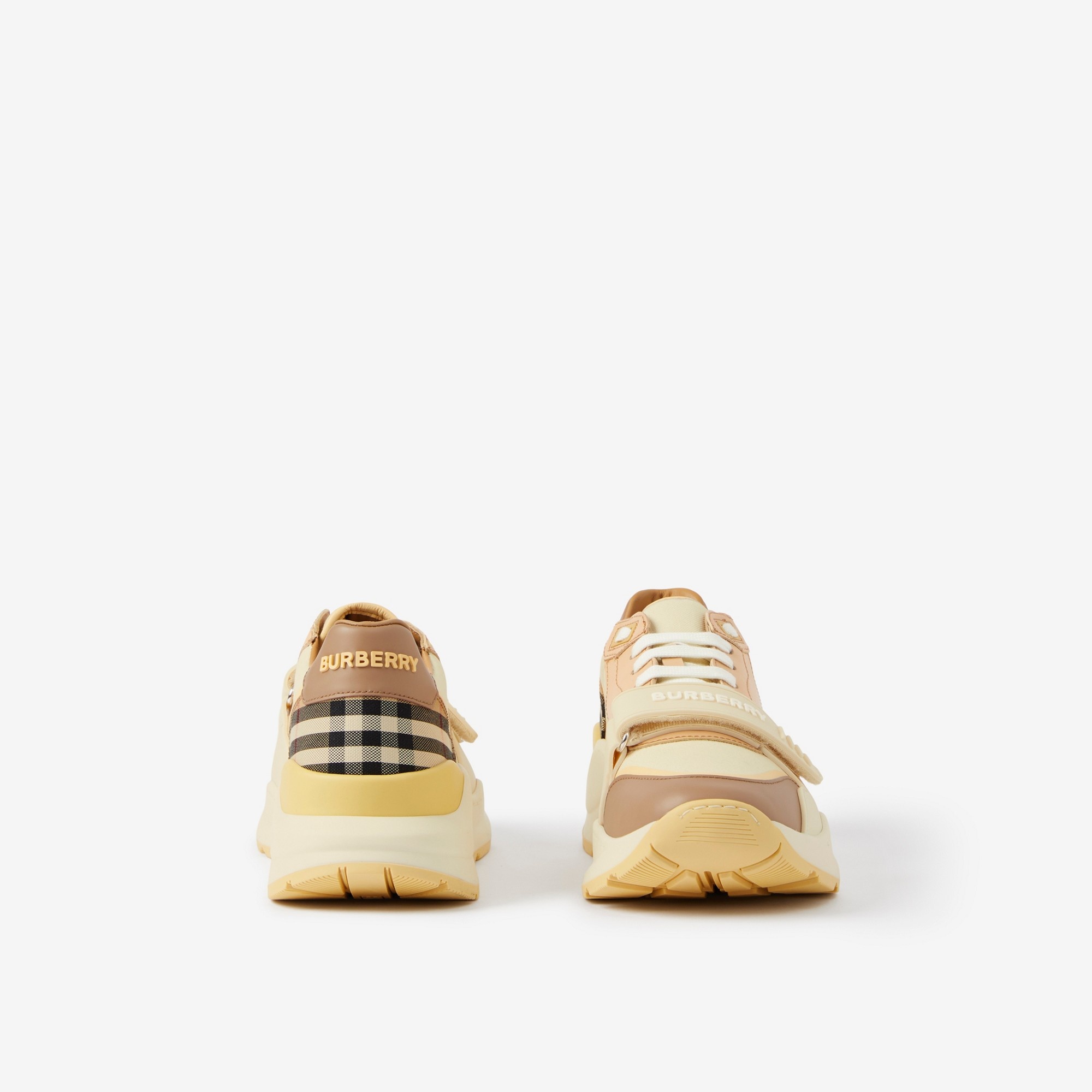Leather and Check Cotton Sneakers - 4